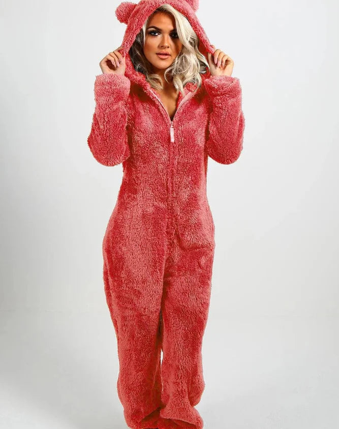 Einteiliger Overall mit Kapuze in Übergröße für Damen, eleganter Overall, volle Länge, verdickt, Herbst, Winter, neu, 2025