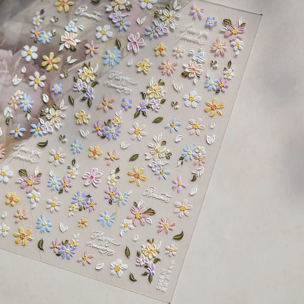 1 Stück 3D Lavendel Blumen Aufkleber für Nägel Frühling Sakura Blumenblätter Selbstklebende Slider Abziehbilder Kunst Maniküre für Dekoration