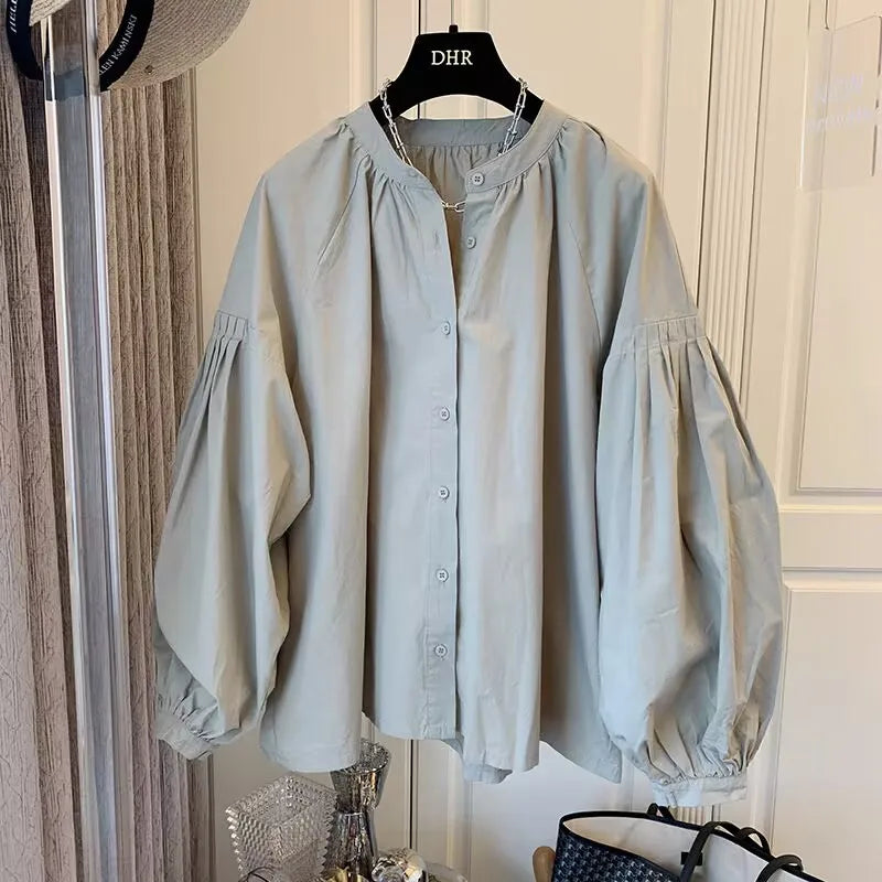 Frühling Herbst Casual Chiffon Hemd Frauen Shirts Mode Weibliche Lange Hülse O-ansatz Lose Feste Bluse Tops Büro Dame Shirts