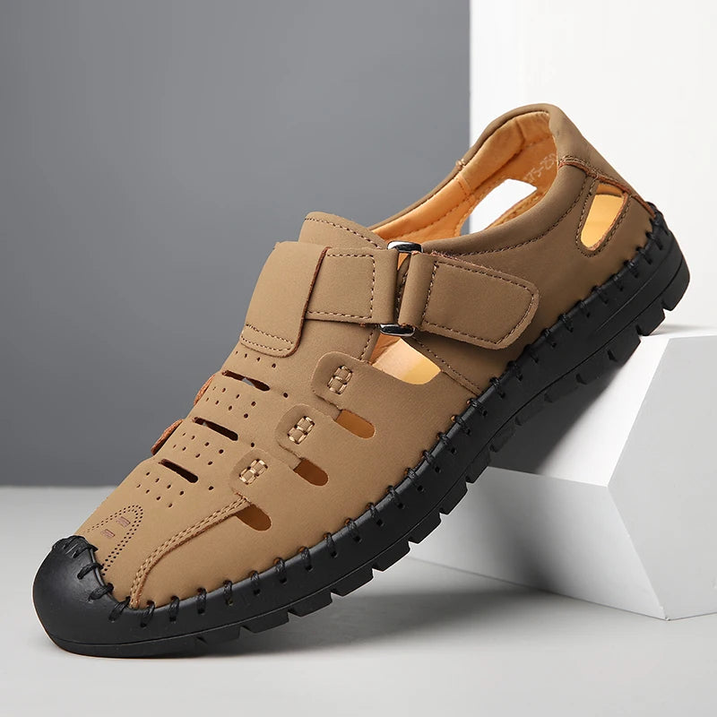 Herren Sommer-Halbschuhe aus Leder mit Lochmuster, atmungsaktiv, bequem, rutschfest, weiche Sohle, Outdoor-Freizeitschuhe - 1375