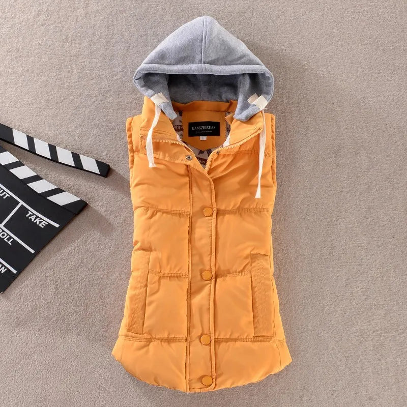 Plus Größe 6XL Damen Daunenweste mit Kapuze, warm, Herbst und Winter, dick, übergroß, abnehmbare Weste für Damen