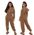 Einteiliger Overall mit Kapuze in Übergröße für Damen, eleganter Overall, volle Länge, verdickt, Herbst, Winter, neu, 2025