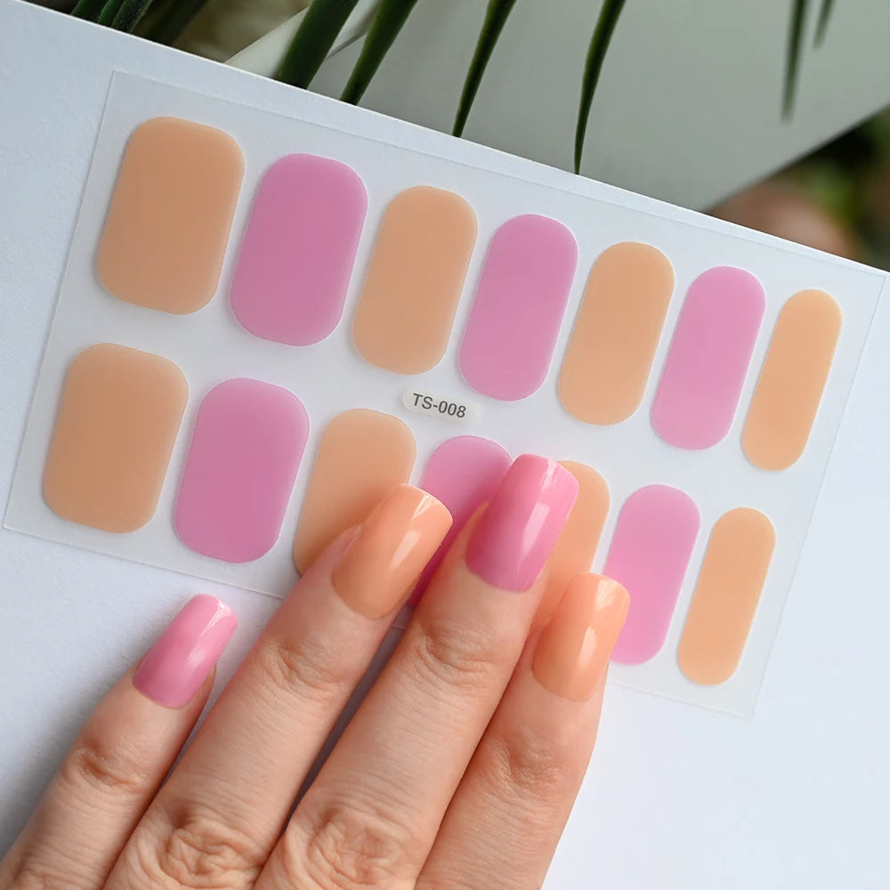 14 Tipps Full Wrap Nagellack Aufkleber Selbstklebende einfarbige Gel-Nagelstreifen Kunst Aufkleber Nicht halbgehärtete DIY Nageldekorationen