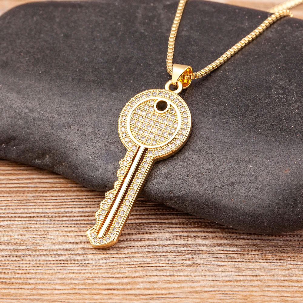 AIBEF Neue Schlüssel Anhänger Halskette Frauen Für Frauen Mode Schmuck Kupfer Zirkon Ketten Halsketten Party Geschenke