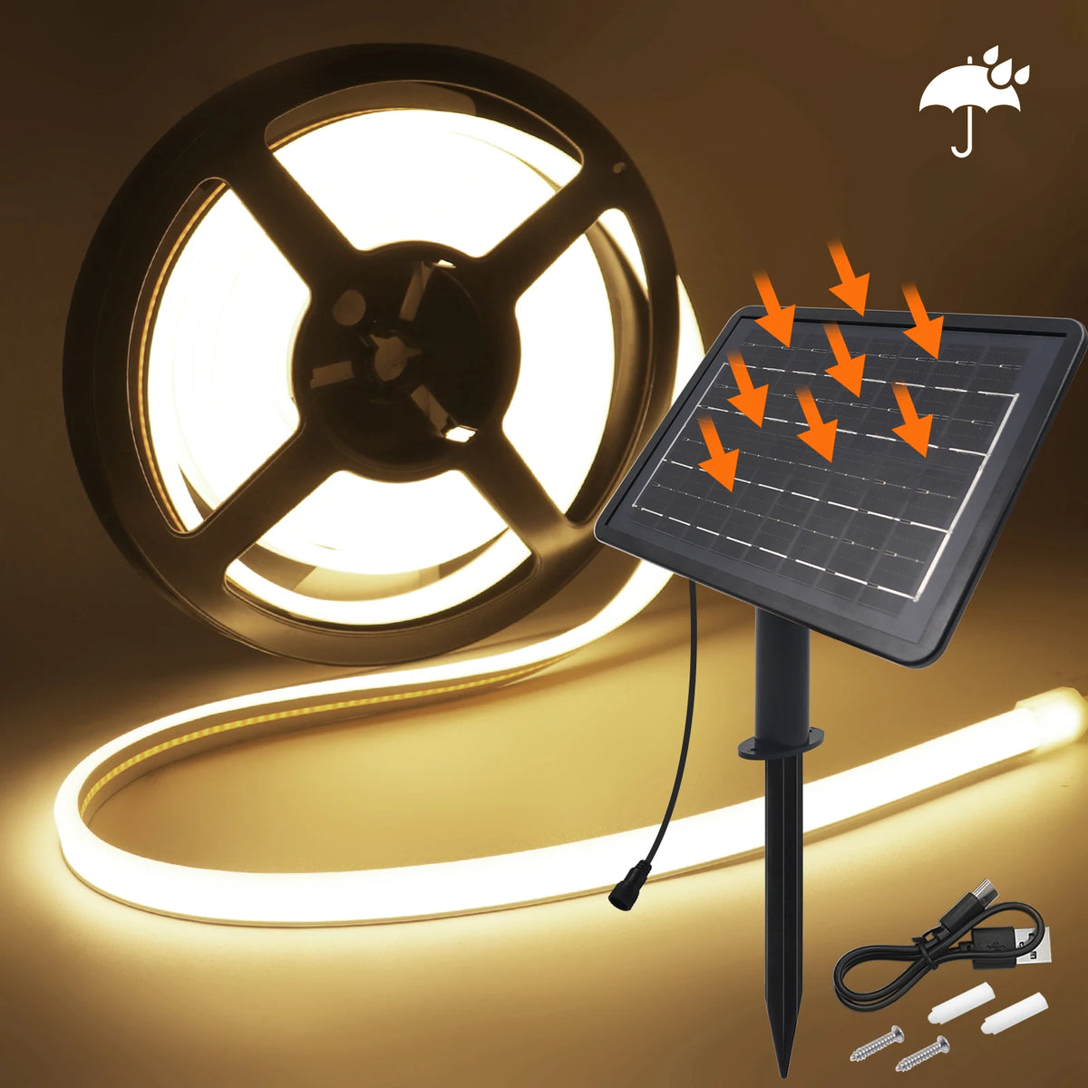 24V Solar COB LED Neonstreifen, doppelseitig leuchtend, 320 LEDs/m, wasserdicht, flexible Neonlampe, Innen- und Außenbereich, lineare Beleuchtung, 1M-10M