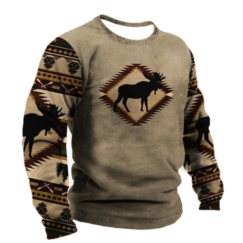 Vintage Ethnic Style Graphic Sweatshirts Spring Autumn Fashion Casual Long Sleeve 3D Printed Tops Loose Streetwear Mens Clothing