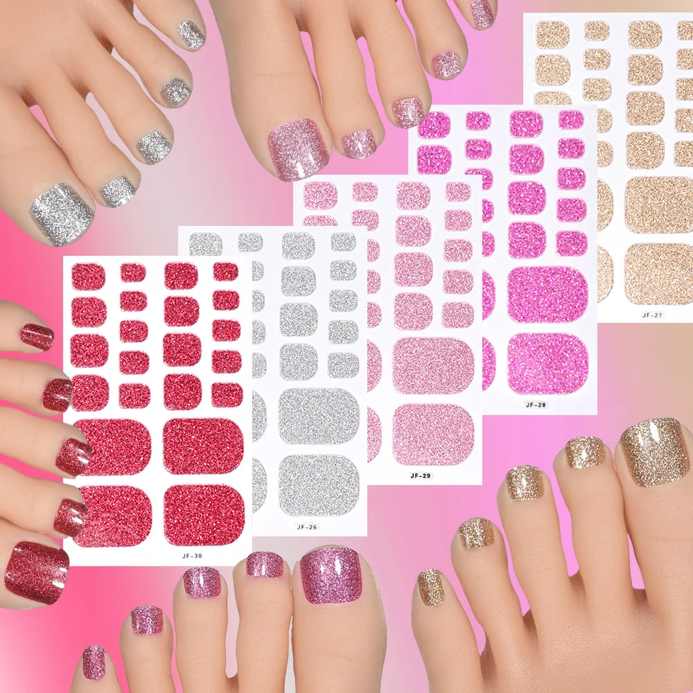 22-teilige Zehennagel-Aufkleber, Selbstklebende Glitzer-Nagelstreifen ohne Backen, Sommerliche Vollabdeckung DIY Fußdekor für Frauen