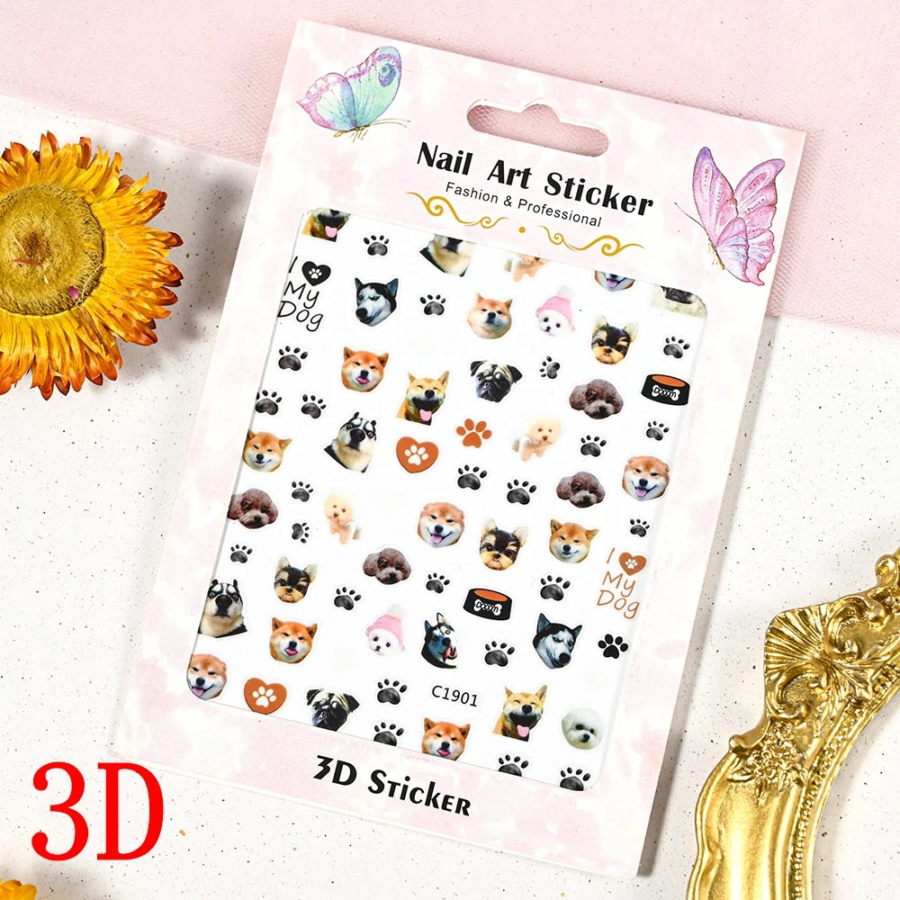 1Pc 3D Cartoon Nette Katze Nagel Kindliche Aufkleber Nette Kitty Welpen Hund Selbstklebende Nail art Haustier Tiere Maniküre schöne Aufkleber *