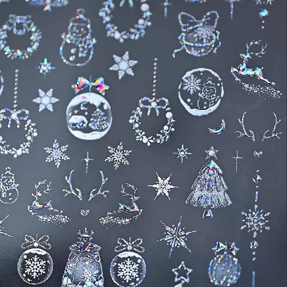 5D Goldprägung Schleife Ball Hirsch Weihnachten Nagelaufkleber Glänzender Kranz Weihnachtsbaum Kristall Nagelaufkleber Winter Nageldekoration
