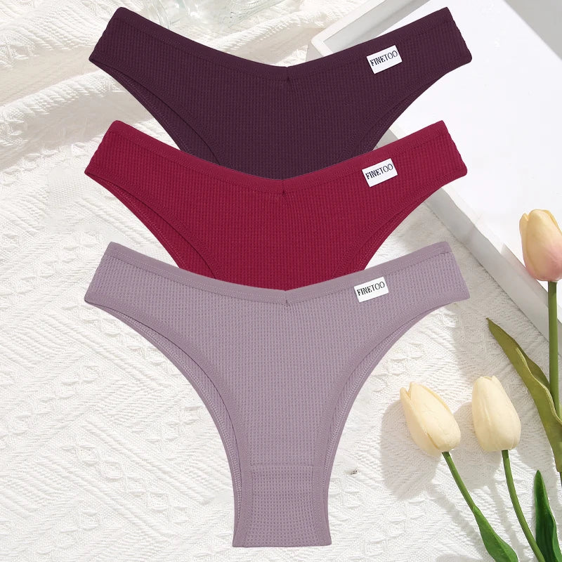 3 Teile/satz Frauen Sexy Waffel Plaid Baumwolle Brasilianische Höschen Niedrige Taille V Form Bikini Unterwäsche Weiche Atmungsaktive Weibliche Dessous