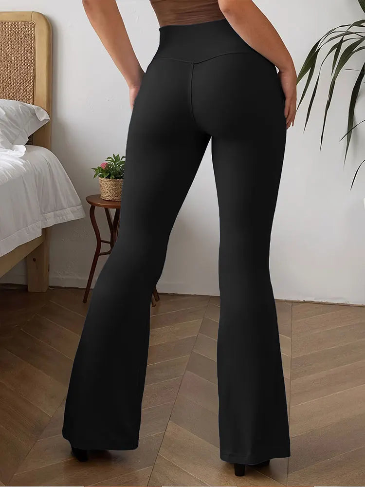 Damen Stylische Minimalistische Schlaghose Hochgeschnittene Bauchkontrolle Vier-Jahreszeiten-Schlaghose Elegante Lässige Activewear-Hose