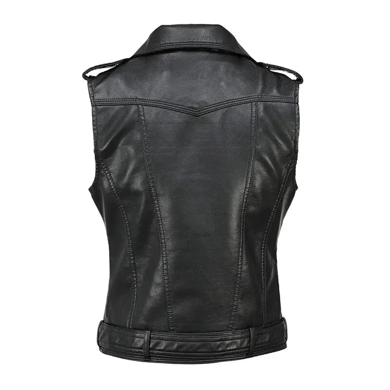 Herbst Streetwear Frauen weiche Pu Weste weiblich plus Größe 5xl Faux Schaffell Revers Mantel Moto Biker Weste Lederjacke