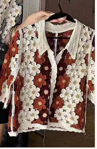 2026 Sommer Langarm Vintage National Trend Damenbekleidung Ausgehöhlte Spitze Patchwork Chiffon Hemden Damen Blusen Großhandel
