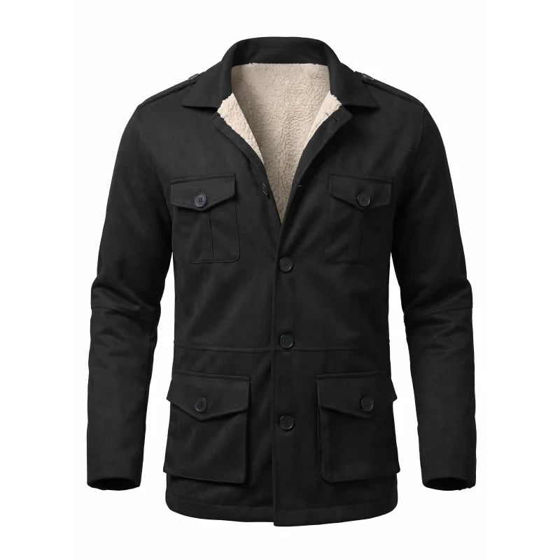 Winter-Arbeitsjacke für Herren, Kunstwildleder, Mehrzwecktaschen, Lässige Outdoor-Wanderjacke, Herren-Kunstwolljacke für den Winter