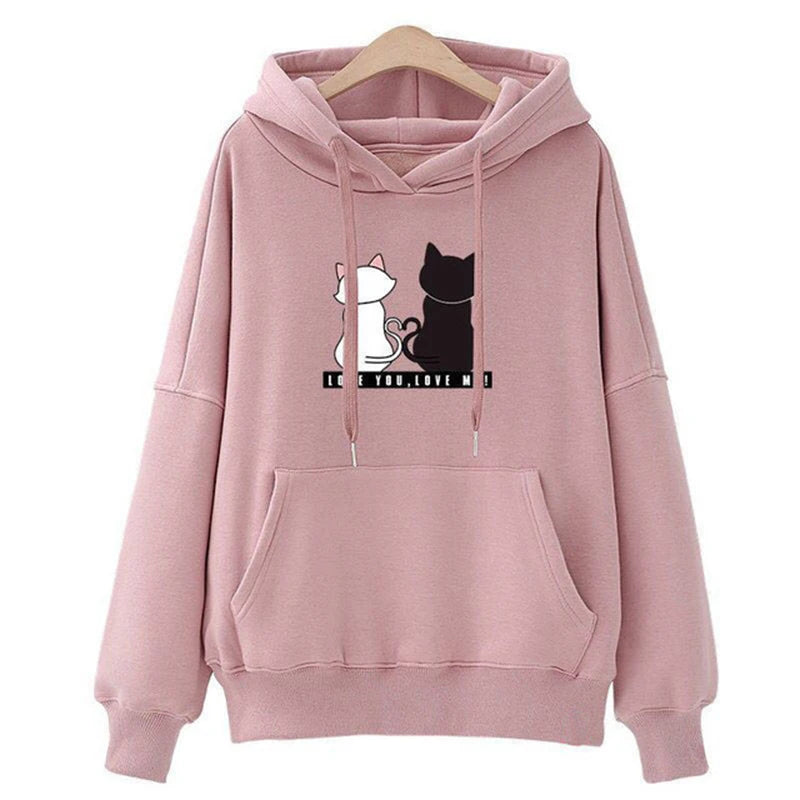 Plus Size Hoodie Damen Casual Kapuzenpullover Kreativer Hoodie Passende Streetwear Niedliches Katzenmuster Monogramm Hoodie CYXX077