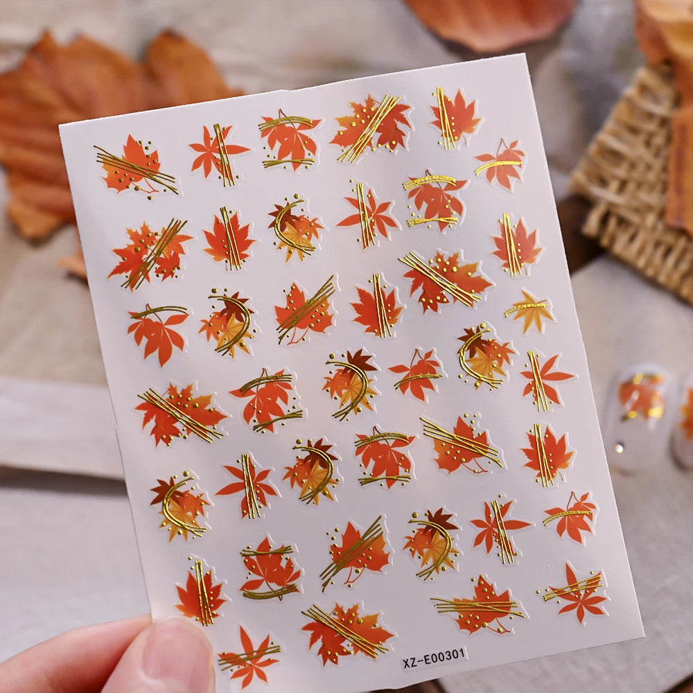  ﻿ Neue 5D Jelly Relief Herbst Ahornblätter Nagelaufkleber Bronzing Ahornblatt Kürbis Ginkgo Muster Nagelaufkleber Charms Y2K Deco ﻿ ﻿