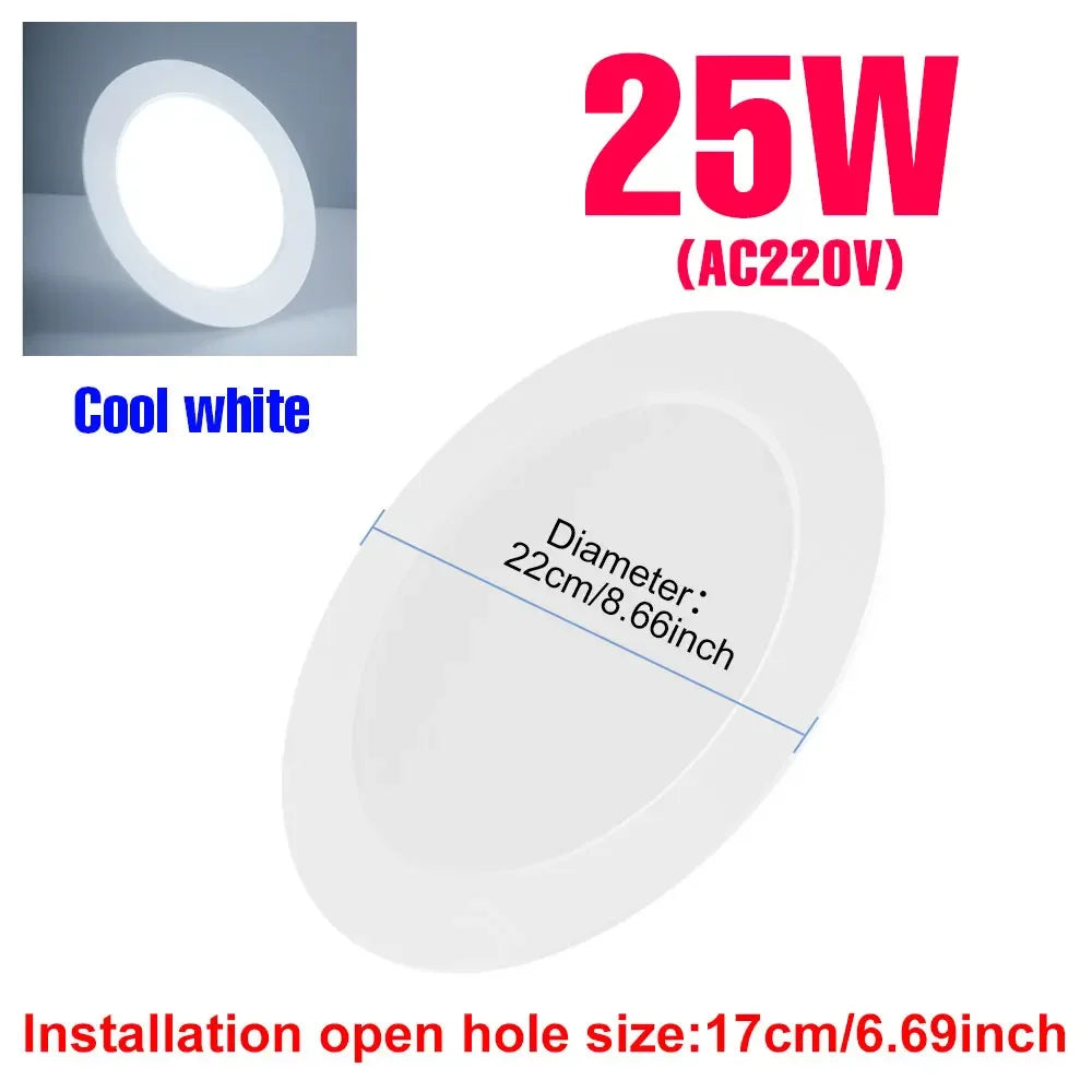 25W LED-Downlight, runde Deckenleuchte, AC220V, für Zuhause, Balkon, Foyer, Arbeitszimmer, Flur, sanfte Beleuchtung, kein Flimmern, kaltweiß