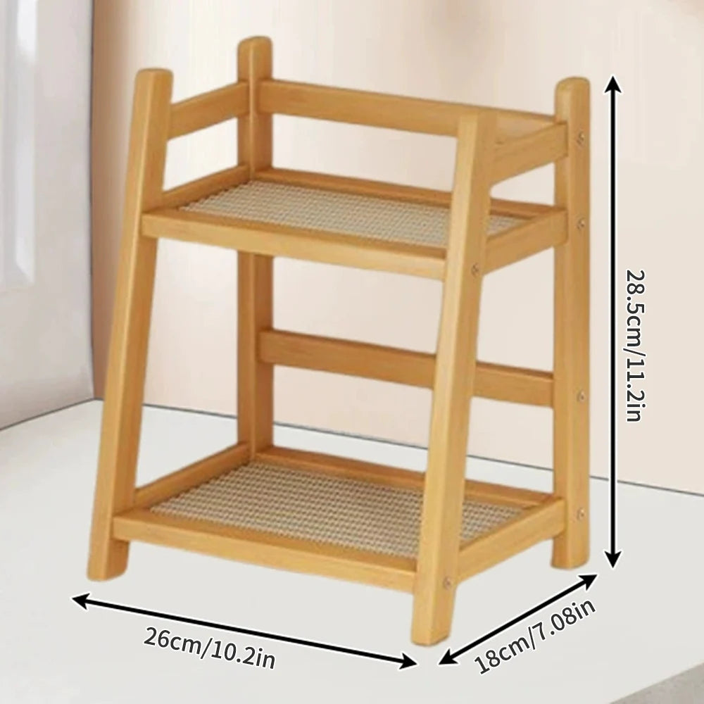 2-lagiges Gewürz-Caddy-Regal aus Bambus für die Küche, Aufbewahrungsregal für den Schreibtisch, Schrank-Organizer, Präsentationsständer, Kaffeebar, Theke, Getränkehalter
