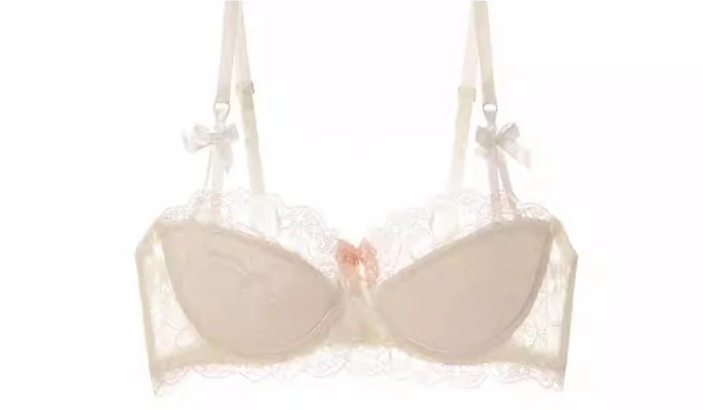 Sexy Push-up-BH-Set aus französischer Spitze für kleine Brüste, Anti-Durchhänger-Dessous-Set mit halben Körbchen und Höschen, durchsichtige verstellbare Träger