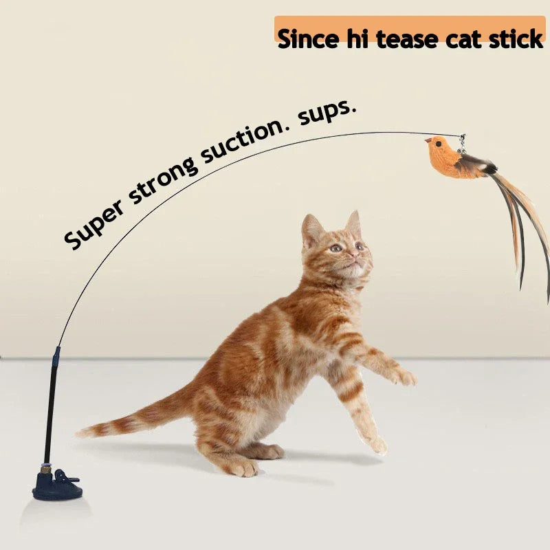 Simuliertes Vogel-Katzenspielzeug, verbessertes Epoxid-Sauger, Stahldraht, langer Stab, Feder, Katze, neckender Stick, Katze, selbst, hoch, keine schädlichen Inhaltsstoffe