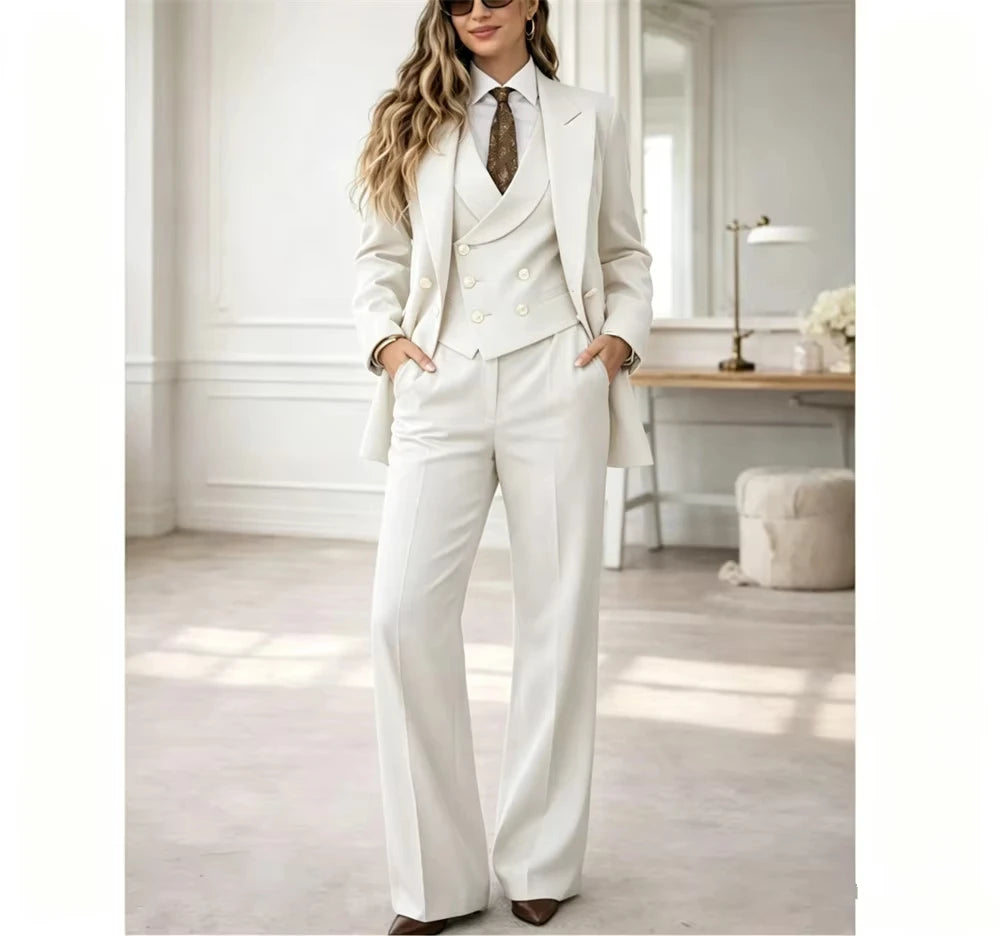 Klassischer 3-teiliger Damenanzug, maßgeschneiderter Hosenanzug, Kostüm für Damen, schick, elegant, für Hochzeitsgäste, Power-Anzug, Mariage (Jacke + Weste + Hose)