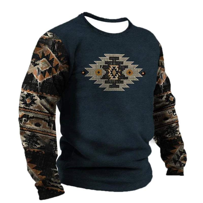 Vintage Ethnic Style Graphic Sweatshirts Spring Autumn Fashion Casual Long Sleeve 3D Printed Tops Loose Streetwear Mens Clothing