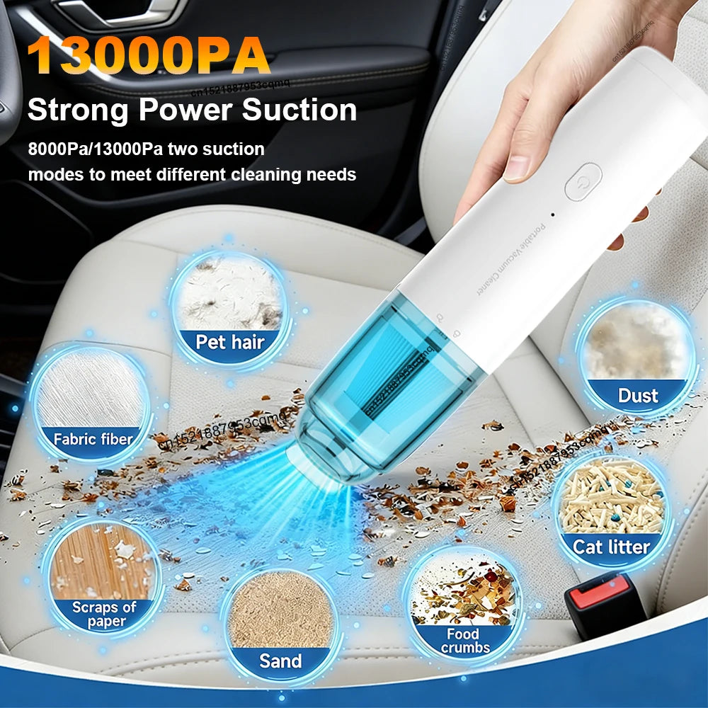 Kabelloser Auto-Staubsauger 13000Pa Handstaubsauger mit starker Saugkraft 1200mAh Mini Nass- und Trockensauger für den Haushalt
