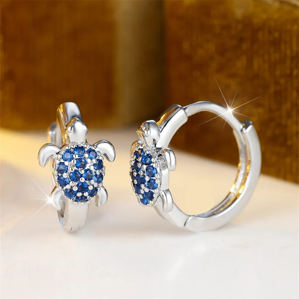 Mehrfarbige Zirkon Meeresschildkröte Creolen für Frauen Vintage Gold Silber Farbe Ohrschnalle Hochzeit Schmuck Valentinstag Geschenke