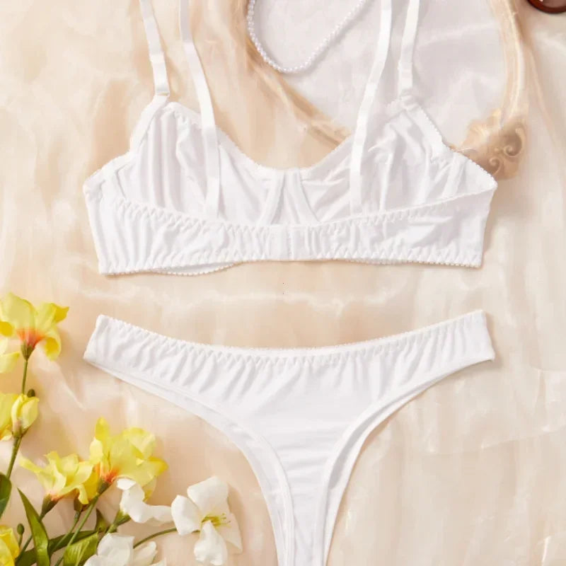 Damen Glatte Bequeme Dünne Unterwäsche Frauen Sexy Nachtwäsche Innere Einfarbig Schlaf Unterwäsche Bh Set