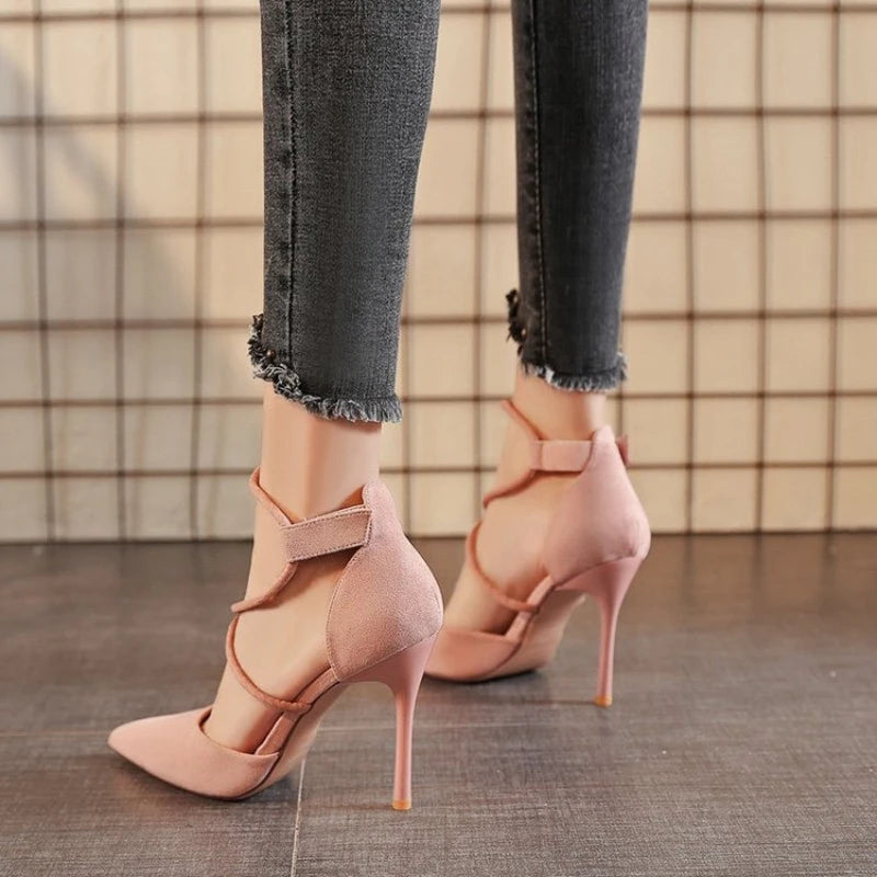 Damen Wildleder High Heel 9cm neue spitze Stiletto Mode sexy schwarze Hochzeits schuhe nackte Braut schuhe Ferse Frau