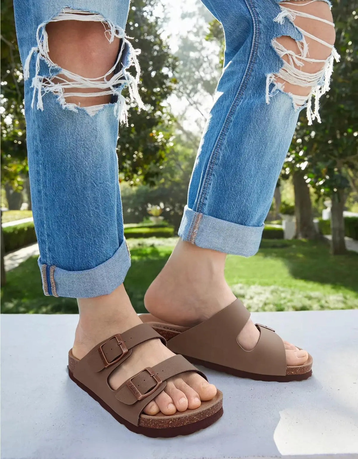 Comwarm Herren-Sandalen mit Korkfußbett, Fußbett, Fußgewölbeunterstützung, Sommer-Outdoor-Sandalen mit verstellbarer Schnalle, Freizeit-Herren-Leder-Sandalen