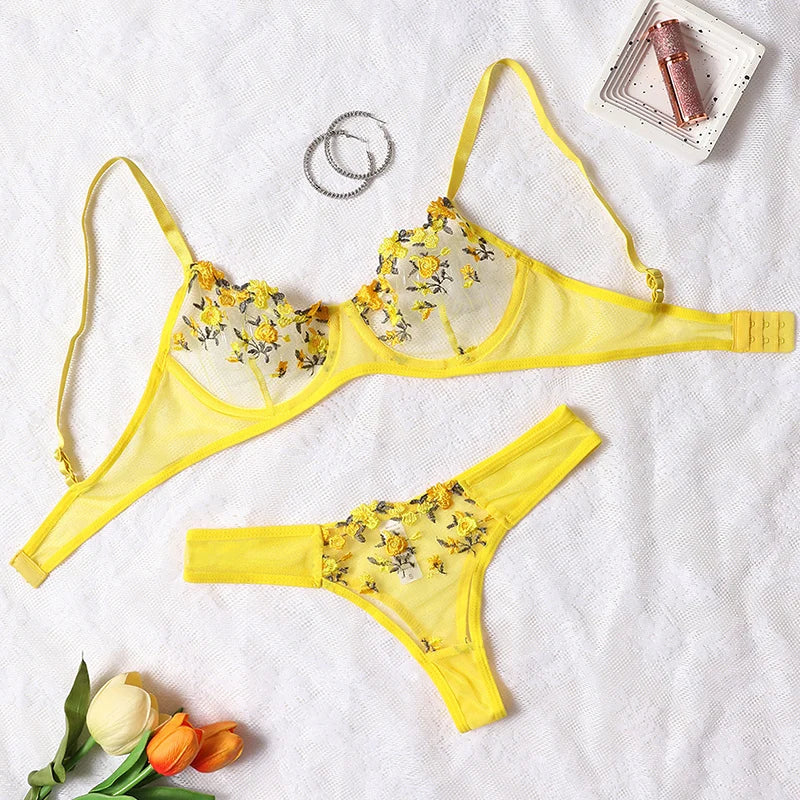 Transparente Stickerei Neue Heilan Spitze Sexy Dessous Frauen Unterwäsche Fee Kurze Set Zarte Bh Kit Push-Up Erotische Breves Sets