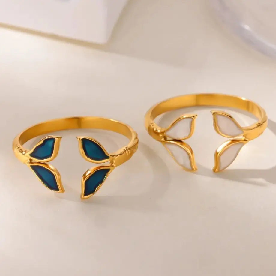 Mode Flügel Ringe Für Frauen Gold Farbe Edelstahl Einstellbare Fischschwanz Ring Ästhetische Hochzeit Weihnachten Schmuck Geschenk