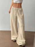 Einfarbige Damen-Freizeithose für Frühling/Herbst mit Kordelzug und geradem Bein, bequem, atmungsaktiv, für Lounge, elegante Reisen, Urlaub, Strand, Freizeithose