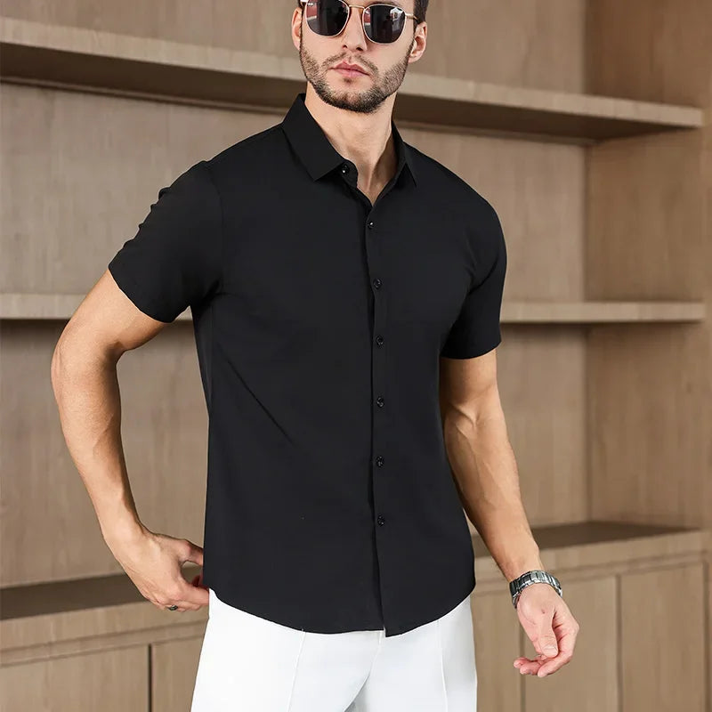Neues Herren-Business-Casual-Hemd mit kurzen Ärmeln, einfarbig, für Sommermode, ohne Bügeln, bequemes und vielseitiges Oberteil