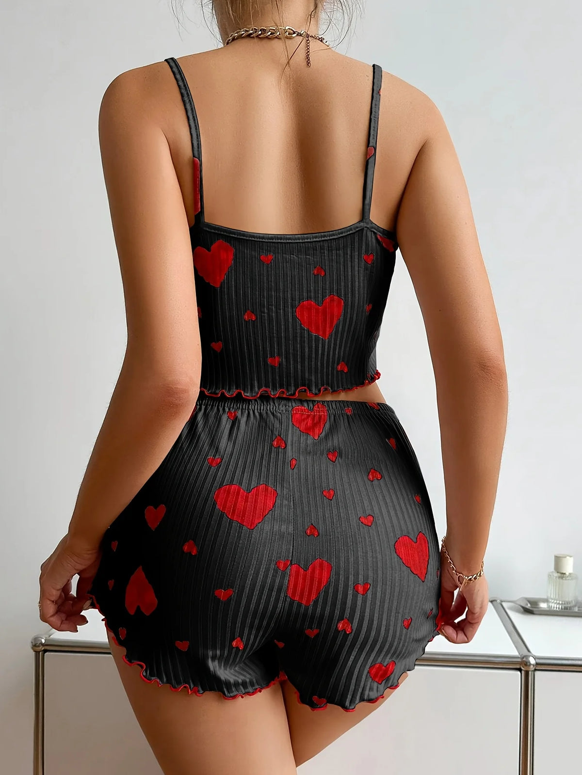 2-teiliges Pyjama-Set Shorts Damen Homewear Bedruckte Unterwäsche Pyjamas Sexy Dessous Camisoles Tops Nachtwäsche Schlafanzug