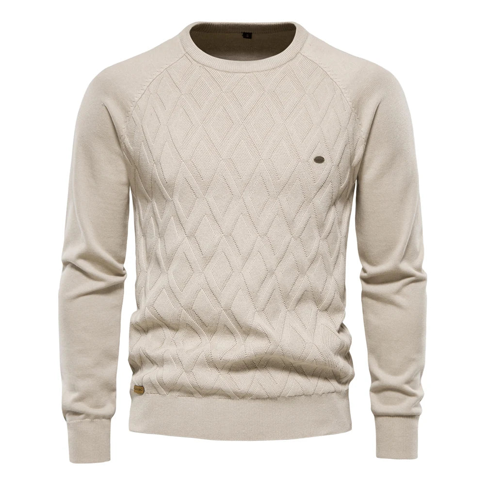AIOPESON Argyle Grund Männer Pullover Einfarbig Oansatz langarm Gestrickte Männliche Pullover Winter Mode Neue Warme Pullover für Männer