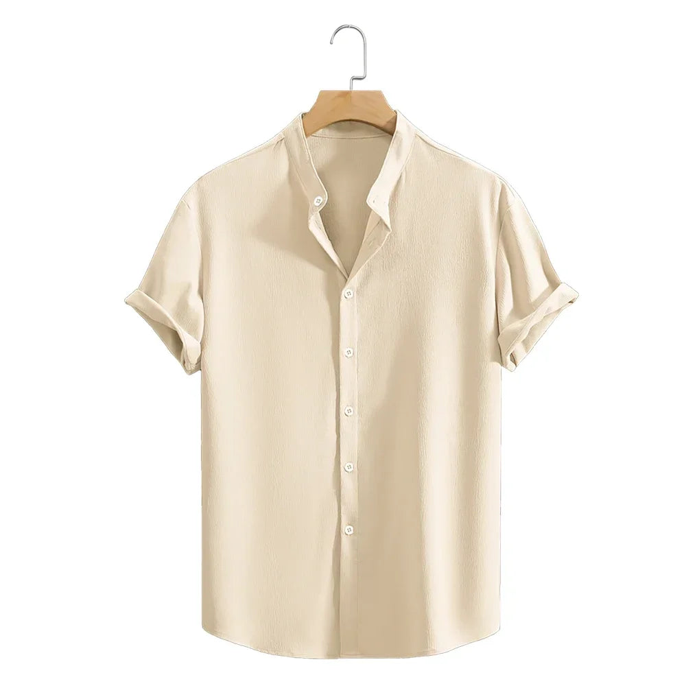 Sommer Männer Casual Henley Hemd Kurzarm Grundlegende T Shirt Baumwolle Einfarbig Taste Atmungsaktive Top Strand Oversize-Shirt Mann