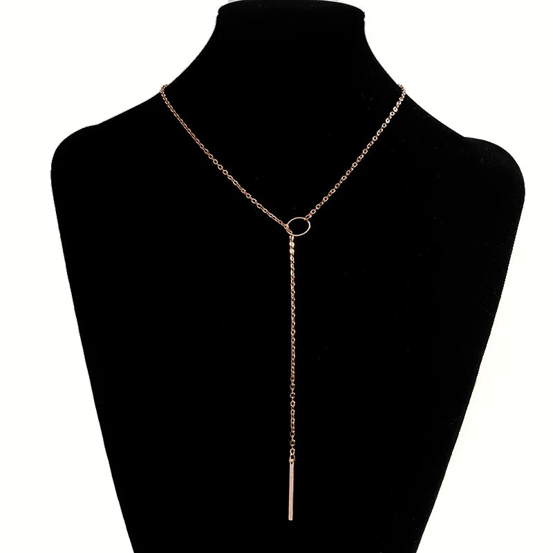 Aihua Minimalistische Halskette mit rundem Stab-Anhänger für Frauen, Schlüsselbein-Halskette, lange Kette, Modeschmuck, Statement-Geschenke für Mädchen
