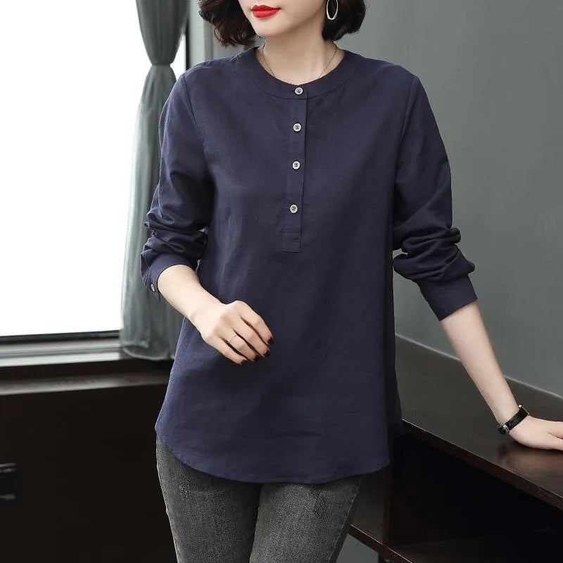 Frau Frühling Herbst Stil Blusen Hemden Dame lässig Langarm Stand Kragen Blusas Tops df4955