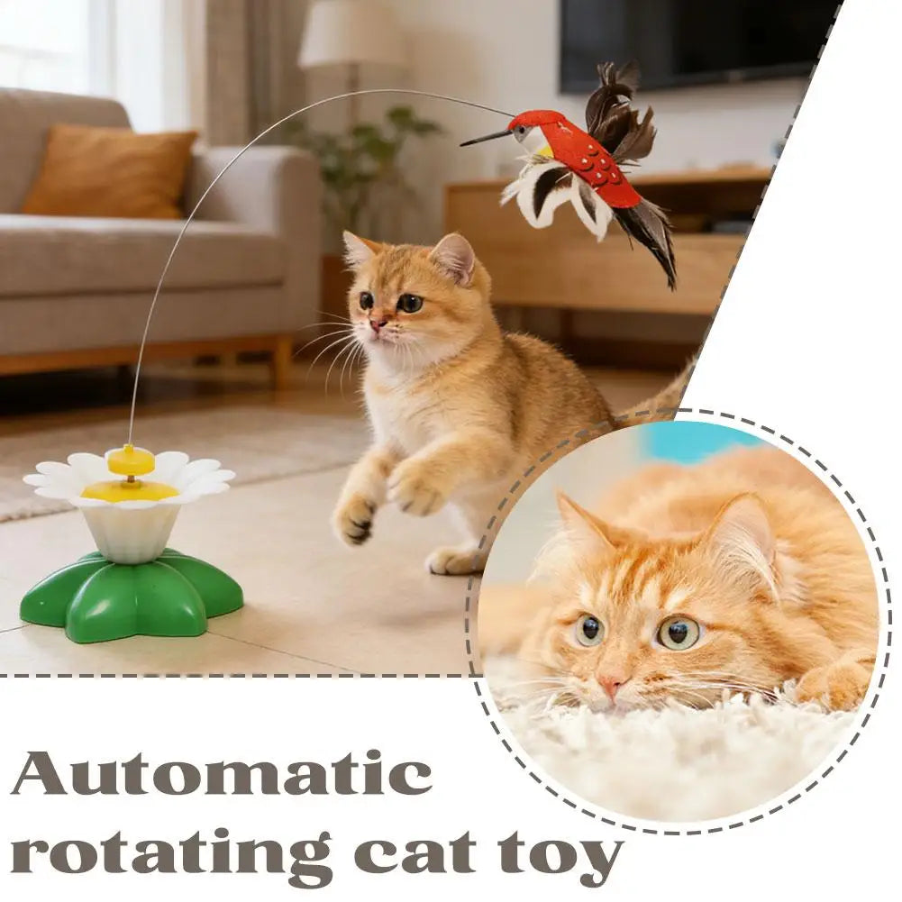 Interaktives Katzen-Teaser-Zauberstab-Spielzeug – automatisch rotierender elektrischer fliegender Schmetterling, Kolibri, Übungsspielzeug für Kätzchen im Innenbereich