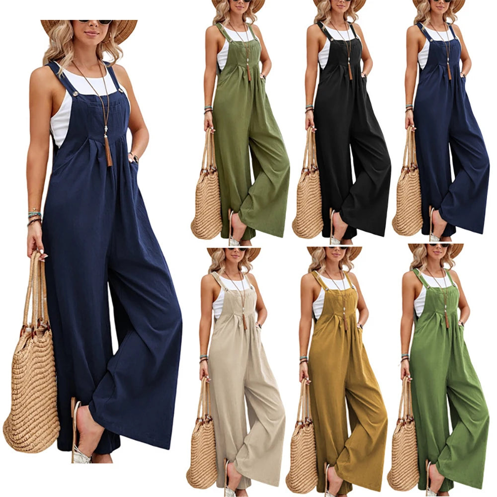 Damen Sommer Herbst Lässige Jumpsuits mit Trägern Elegante Hochgeschnittene Weite Hosen Harajuku Ärmellose Overalls Streetwear