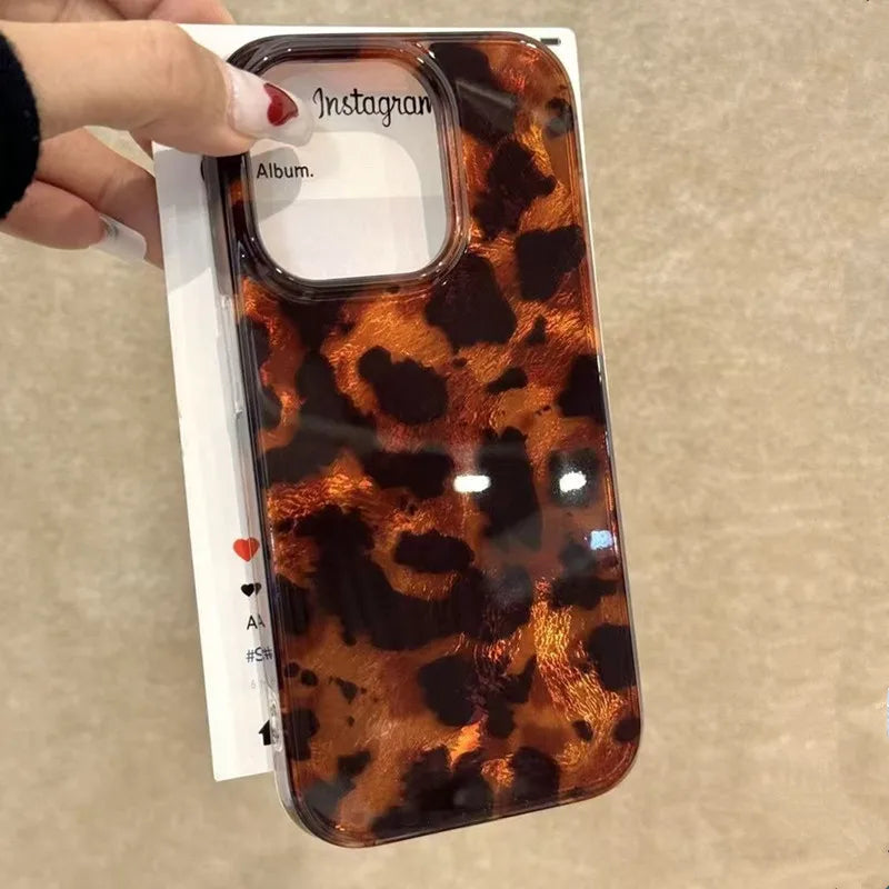 Luxuriöse braune schwarze Leopardenmuster-Hüllen für iPhone 17 Pro Max 16 13 14 12 15 14Plus 13Pro 11Promax 7 8 Plus Vortex-Musterhülle