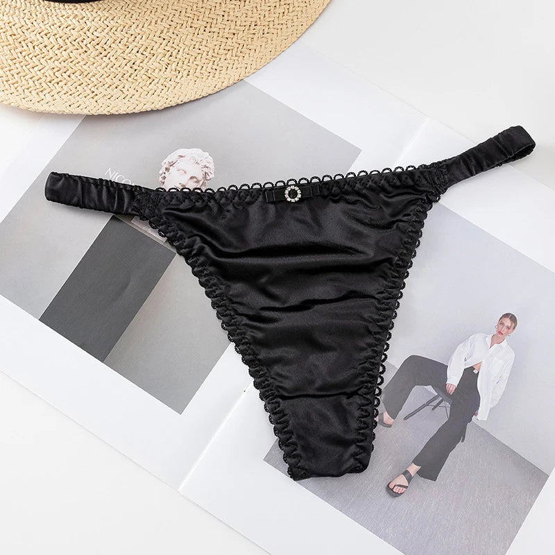 Dünner Gürtel-Slip mit Schleife für Damen und Mädchen, Sportunterwäsche, Tanga, niedrige Taille, nahtlos, weiche Satin-Slips, Damen-Dessous