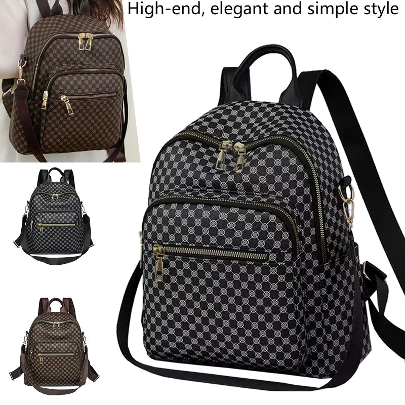 Alltagsrucksack mit Gittermuster aus PU-Leder, Modischer Mehrzweck-Tagesrucksack, Klassischer Retro-Ton für Damen, Alltägliche Outdoor-Ausflüge