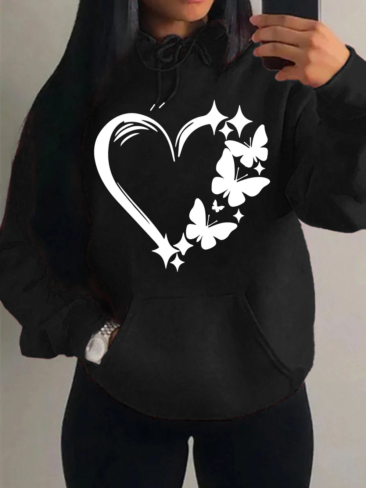 Kombination von Liebe und Schmetterling Hoody Plus Größe Frauen Hip Hop Herbst Hoodies Fleece Tasche Kleidung Vintage mehrfarbige Hoodie