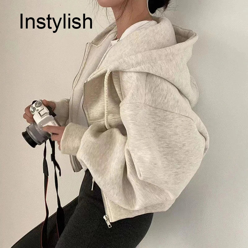 Frühling Und Herbst Neue Vielseitige Zipper Mit Kapuze Sweatshirt Frauen Casual Mit Kapuze Y2K Langarm Top Frauen Lose Und Entspannen zurück Mantel