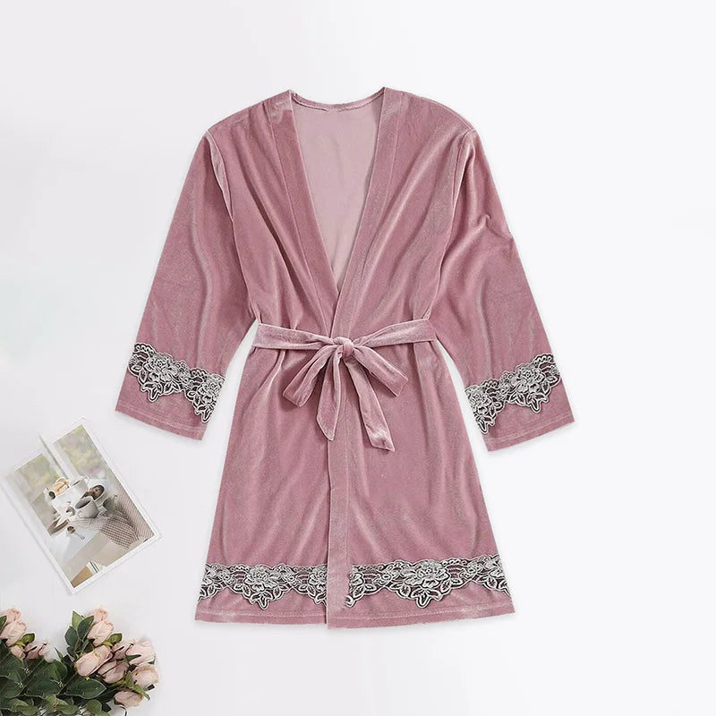 Europäischer und amerikanischer sexy mehrfarbiger Loungewear im neuen Stil – modischer und bequemer Pyjama mit Spitzenbesatz und Robe