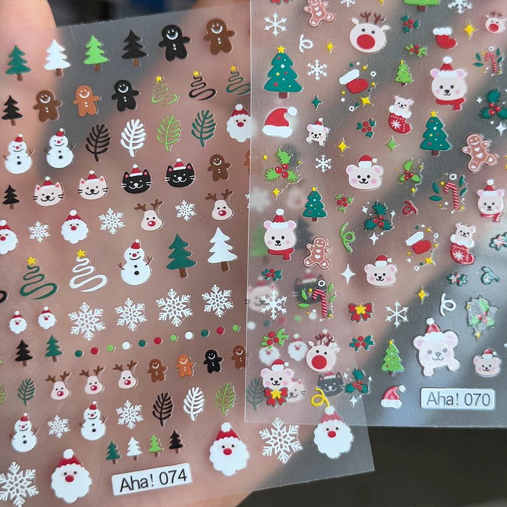 1 stücke 3D Weihnachten Santa Claus Schneeflocke Nagel Aufkleber Winter Weihnachten Nette Cartoon Schneemann Bär Elch Nagel Aufkleber Weihnachten Nagel decora