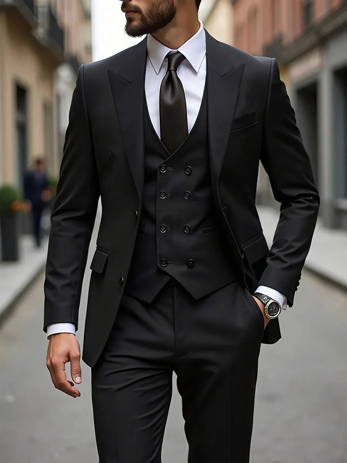 Klassische Hochzeitsanzüge Slim Fit für Bräutigam 3-teiliger Anzug für Trauzeugen Formelle Herrenanzüge für Geschäftsanlässe (Jacke+Weste+Hose)